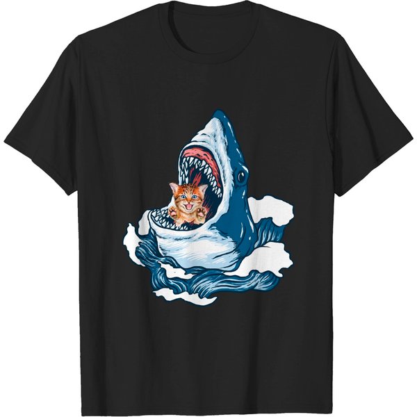Shark Eating A Cat Gift T-Shirt-image