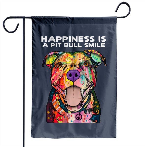 Pit Bull - Happiness Is A Pit Bull Smile Garden Flags-image