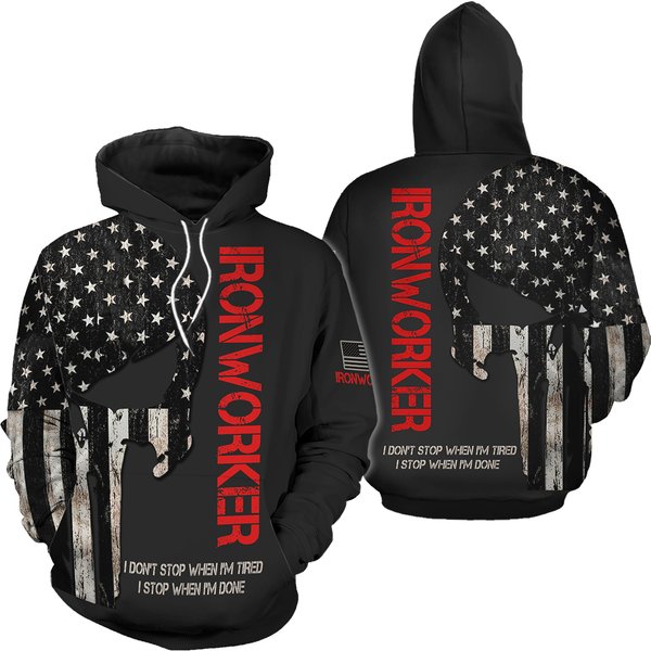 Men's Ironworker Skull Black Hoodie - Motivational Wear-image