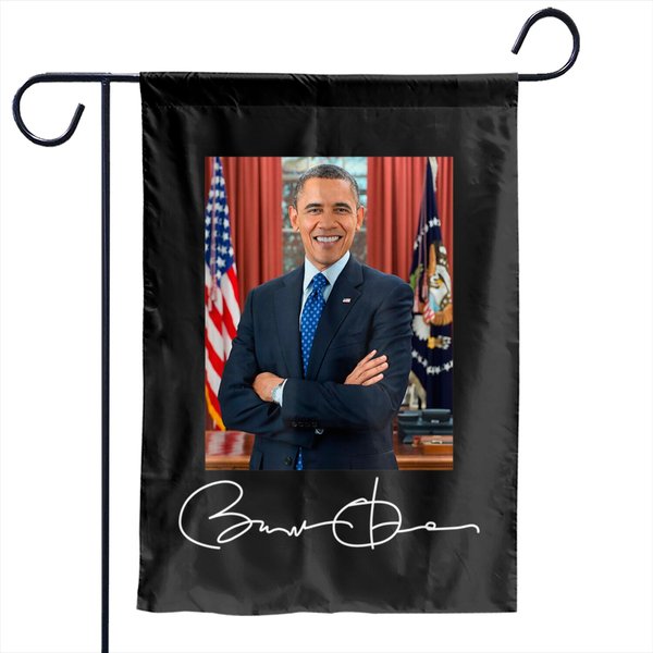 Barack Obama Signature And Portrait Garden Flags-image