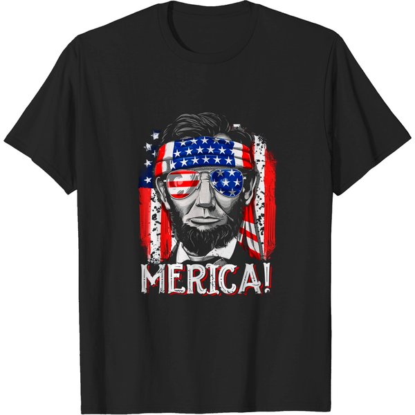 Abraham Lincoln 4Th Of July Merica Men Women American Flag T-Shirt-image