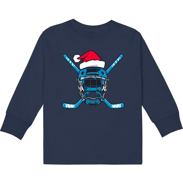 Santa Hat Hockey Sport Christmas Ice Hockey Player Pullover Kids Long Sleeve T-Shirts-image