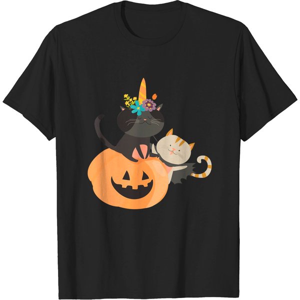 Lazy Halloween Cat With Pumpkin Halloween Cat T-Shirt-image