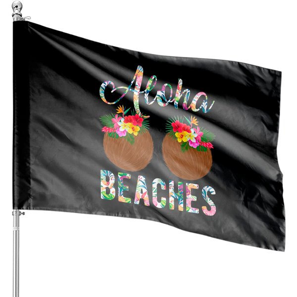Aloha Beaches Coconut Bra Flower Hawaiian Summer Vibes Premium House Flags-image