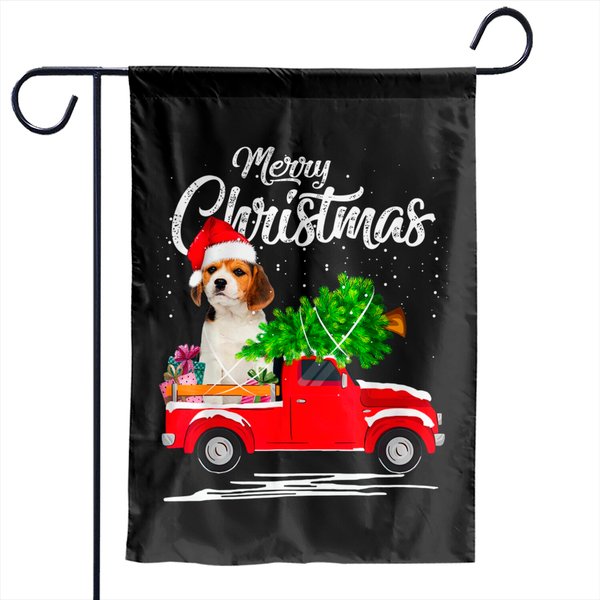 Beagle Ride Red Truck Christmas Pajama Garden Flags-image