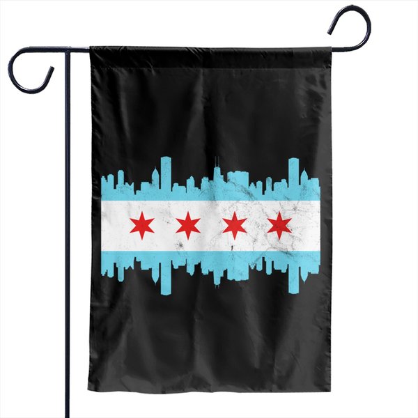 Chicago Flag Distressed Vintage Downtown Skyline Illinois Garden Flags-image