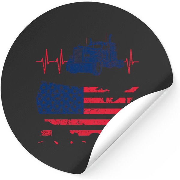 Truck Driver Heartbeat American Flag - American Trucker - Stickers-image