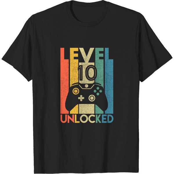 Level 10 Unlocked Shirt Funny Video Gamer 10Th Birthday Gift T-Shirt-image