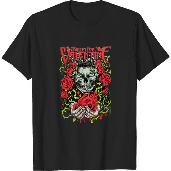 Rose T-Shirt Bullet For My Valentine Roses And Heart Black-image