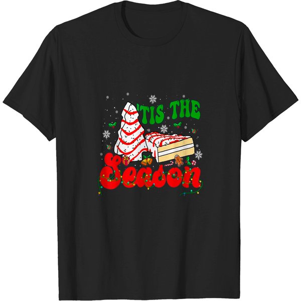 Little Tis' The Season Christmas Tree Cakes Debbie Groovy T-Shirt-image
