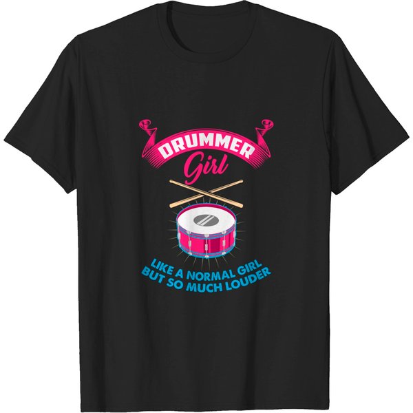 Funny Drummer Girl Music Marching Band Drumming Percussion T-Shirt-image