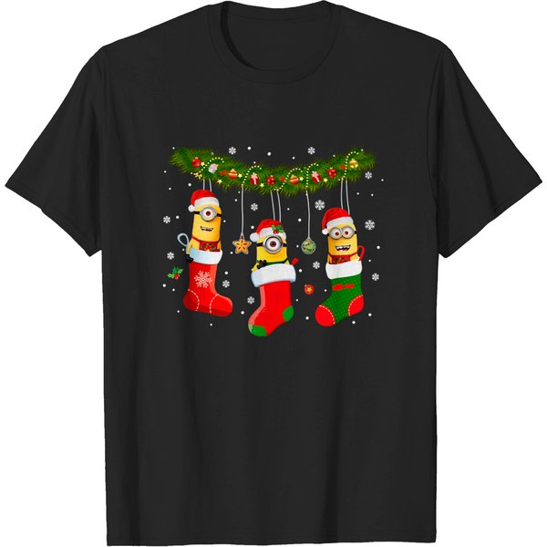 Minion Christmas Sock Shirt, Cartoon Christmas Gift Shirt-image