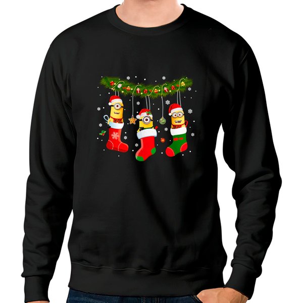 Minion Christmas Sock Sweatshirts, Cartoon Christmas Gift Sweatshirts-image