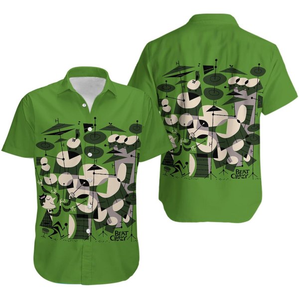 Drum Pattern On Green Hawaii Shirt, Tropical Summer Holiday Hawaiian Shirt-image