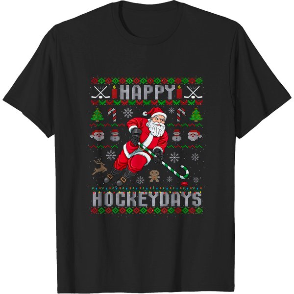 Ice Hockey Ugly Christmas Santa Claus Happy Hockeydays T-Shirt-image