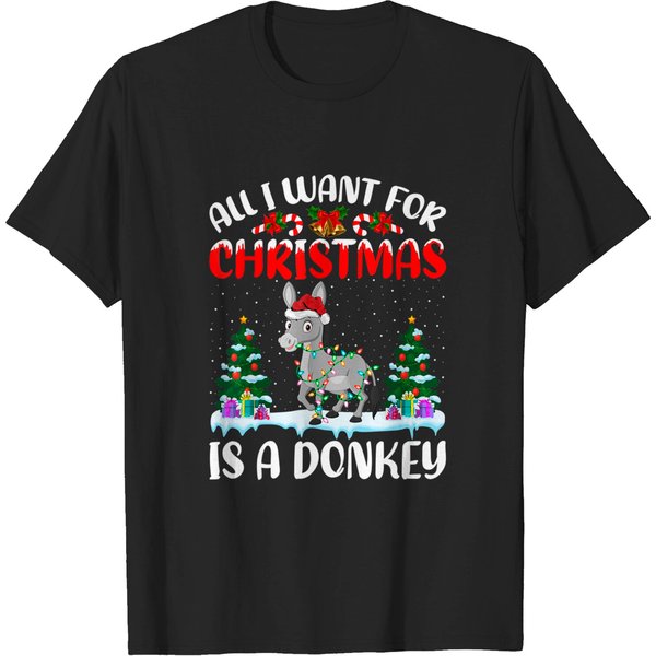 Funny Santa Hat All I Want For Christmas Is A Donkey T-Shirt-image