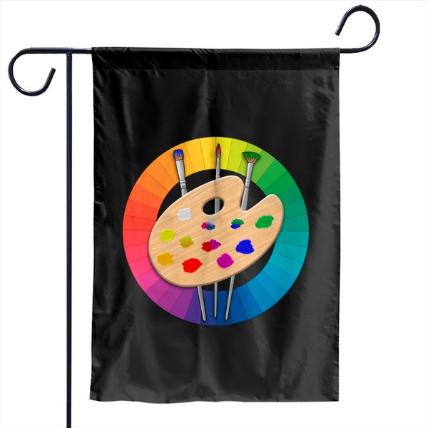 Color Wheel Artist Paint Palette And Brushes - Color Wheel - Garden Flags