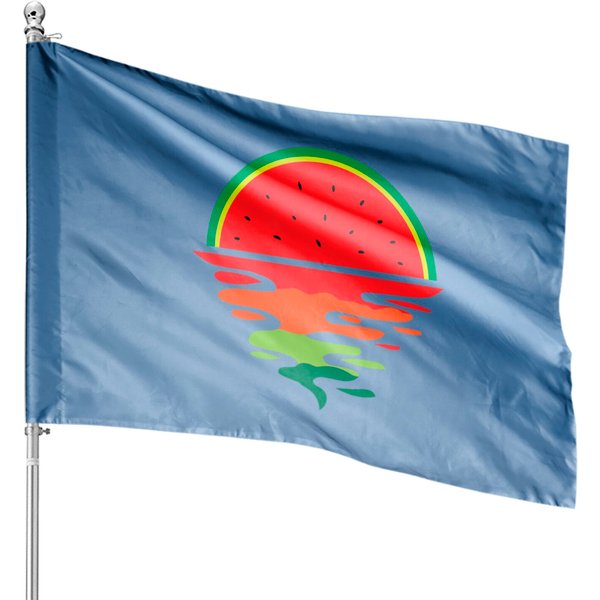 Watermelon Summer Sunset Water Fruit Watermelon Sunset House Flags-image