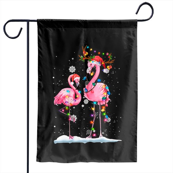 Christmas Flamingo Santa Hat Xmas Lights Flamingo Loves Garden Flags-image