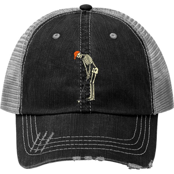 Skeleton Golf Halloween Golfing Sports Trucker Hats-image