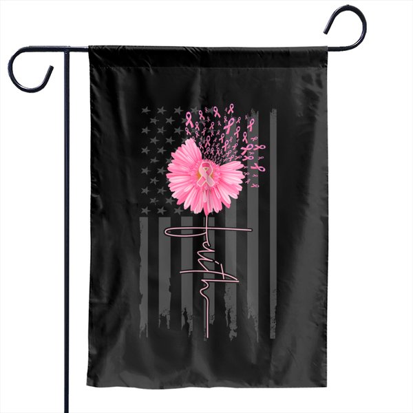 Faith Pink Ribbon Daisy Flower American Flag Breast Cancer Garden Flags-image