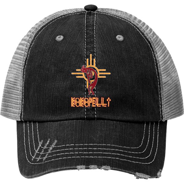 Kokopelli Art Trucker Hats Native American Kokopelli Flute Player & Sun Symbol-image