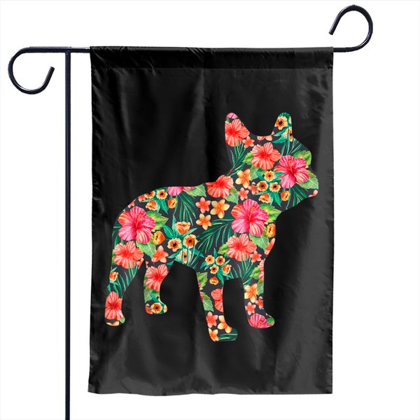 French Bulldog Flower - Floral Frenchie Dog Silhouette Garden Flags-image