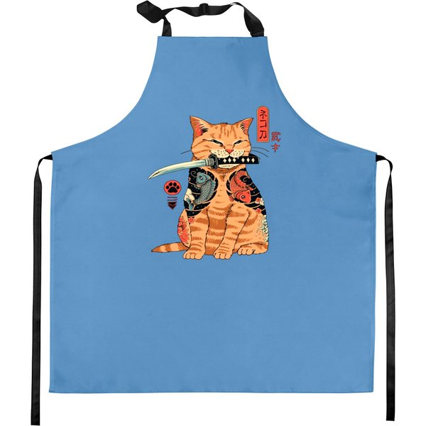 Japanese Samurai Ninja Cat Kawaii Tattoo Graphic Kitchen Aprons-image