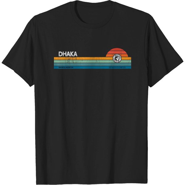 Dhaka Bangladesh Sunset Rainbow Synth Striped T-Shirt-image
