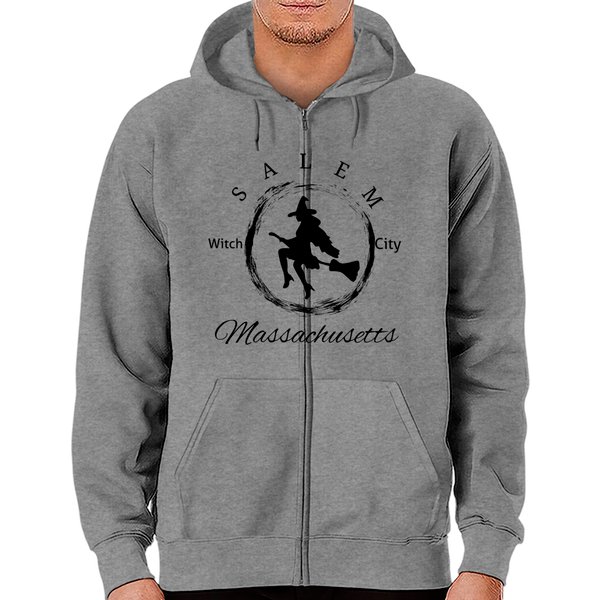 Black Salem Witch City Logo - Salem - Zip Hoodies