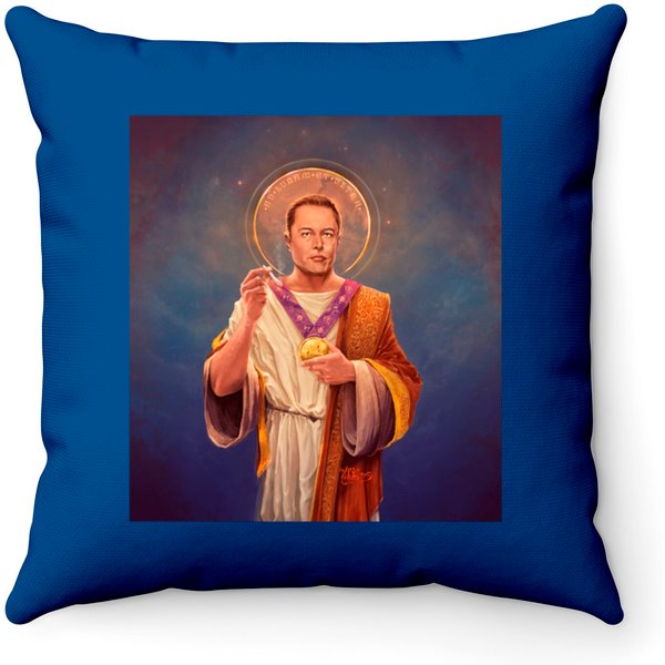 Saint Elon Of Musk - Elon Musk Original Religious Painting Throw Pillows - Nic Cage - Throw Pillows-image