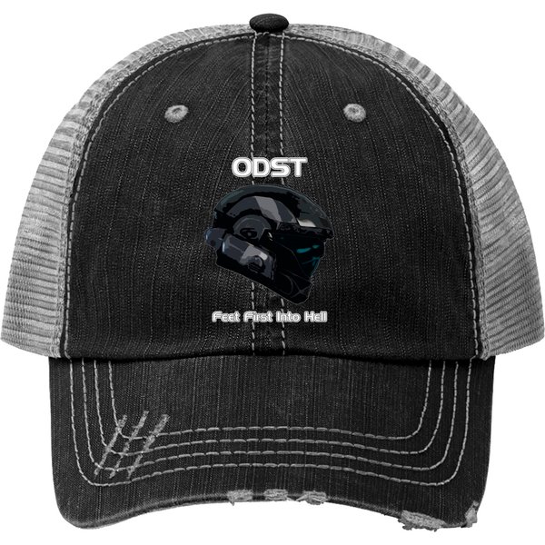 Halo Odst Helmet - Feet First Into Hell - Halo - Print Trucker Hat-image