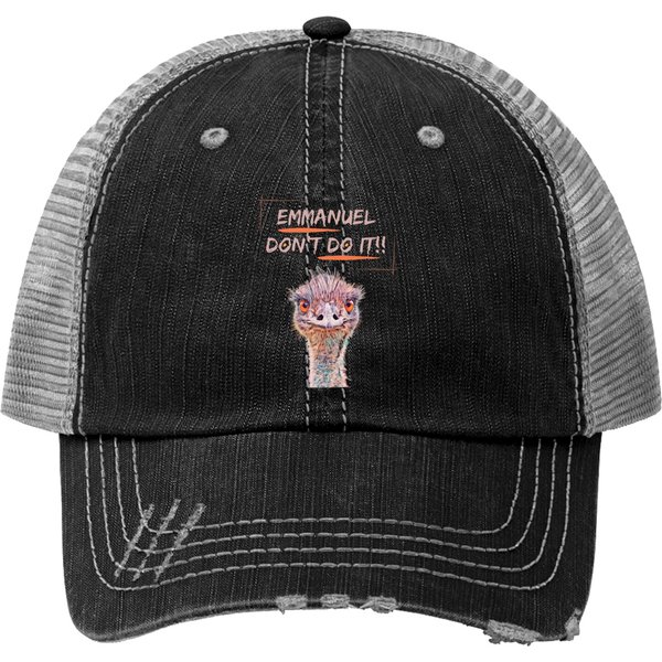 Emmanuel The Emu, Emmanuel Don't Do It Print Trucker Hats-image