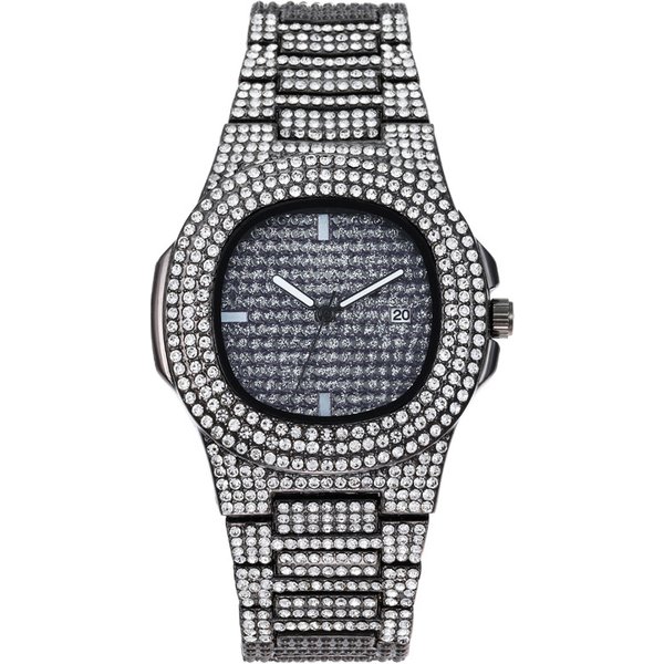 Unisex Luxury Full Diamond Watches Fashion Quartz Analog Stainless Steel Band-image