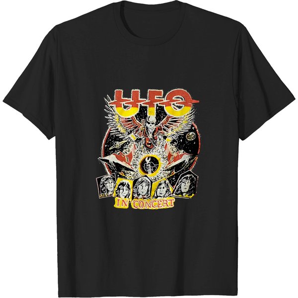Vintage 80S Ufo Concert Tour Crewneck Short Sleeve Black T-Shirt-image