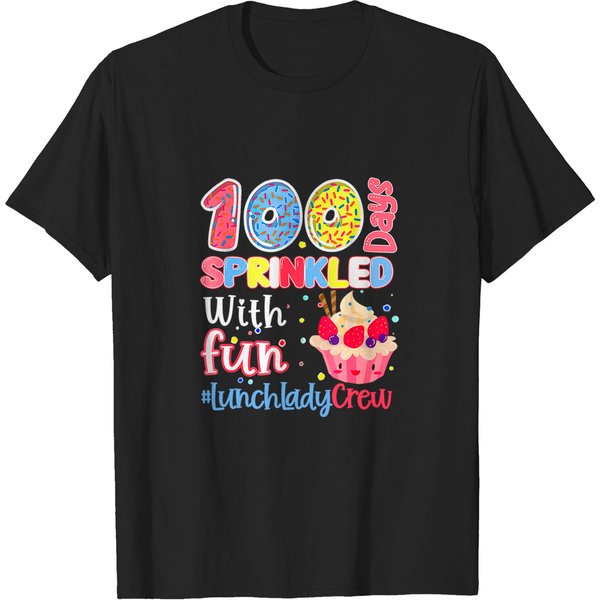 Happy 100Th Day At School 100 Days Brighter 2023 Lunch Lady T-Shirt-image