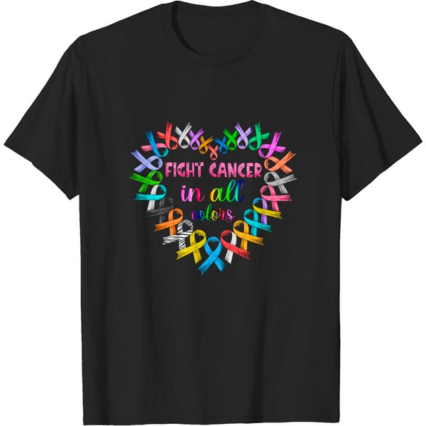 Fight Cancer In All Colors Shirt, Colorful Ribbon Heart Cancer Awareness Shirt-image