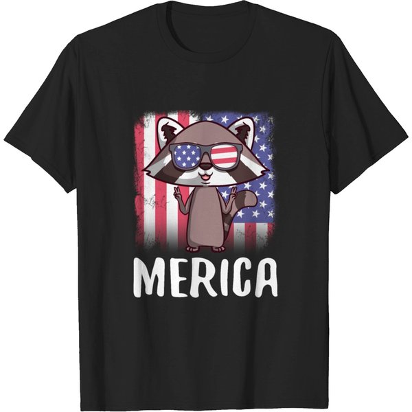 Merica Raccoon Usa American Flag T-Shirt-image