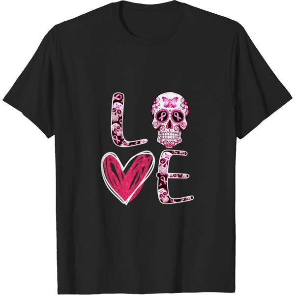 Love Cancer Skull Breast Cancer T-Shirt T-Shirt-image