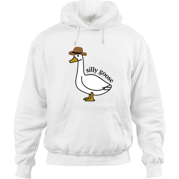 Embroidered Silly Goose Hoodies, Embroidered Cowboy Hat Crewneck Hoodies-image