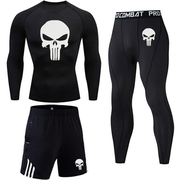 Skull Men's Sportswear Suits Gym Tights Sets-image