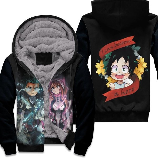 My Hero Academia Ochako Uraraka Midoriya Izuku In Fighting Suits Unisex Fleece Hoodie