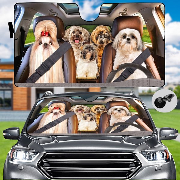 Shih Tzu Car Sunshade, Dog Car Decoration, Shih Tzu Gift, Auto Sun Shade, Gift For Dad-image
