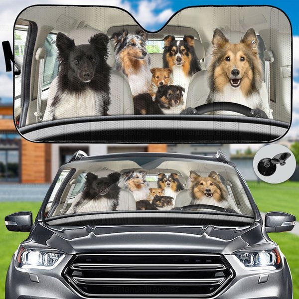 Shetland Sheepdog Car Sunshade, Dog Car Decoration, Sheltie Gifts, Auto Sun Shade-image
