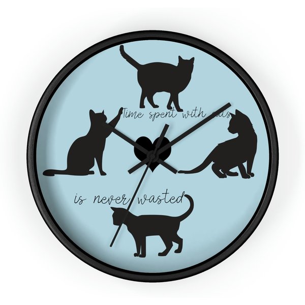 Customizable Time Spent With Cats Is Never Wasted Kitten Silhouette Wall Clock