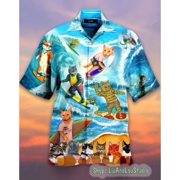 Cat Lovers Hawaiian Shirt/ 3D Hawaiian Aloha Shirt-image