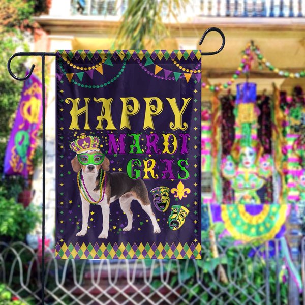 Beagle Dog Mardi Gras Flag, Party Celebration Flag, Mardi Gras Flag