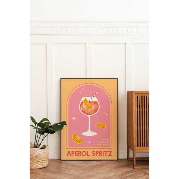 Aperol Spritz Cocktail Print | Cute Pink Orange Aperol Cocktail Bar Printable Art | Kitchen Wall Art