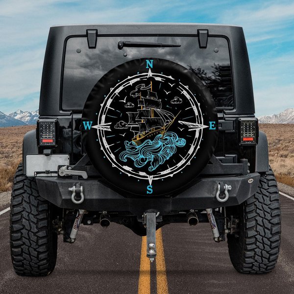 Spare Tire Cover Compass, Sailing Boat Compass Rose Nautical Spare Tire Cover-image