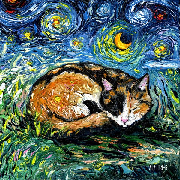 Sleeping Calico Cat Starry Night Poster-image